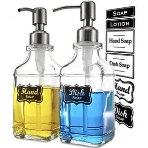 JASAI 2Pack Antique Design Glass Soap Dispenser with Rust Proof 304 Stainless